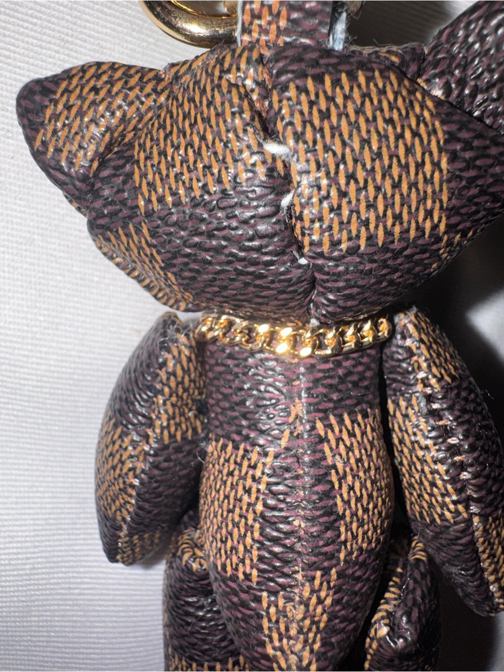Handmade Designer Canvas Teddy Bear Keychain Brown Check Bag Charm Luxe Style - Picture 4 of 7
